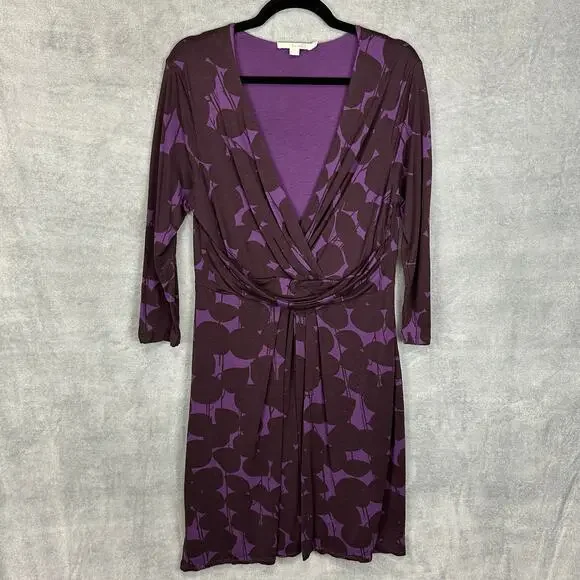 Boden Dress Womens 12R Purple Floral V Neck 3/4 Length Sleeve Midi Preppy Career - Picture 1 of 10